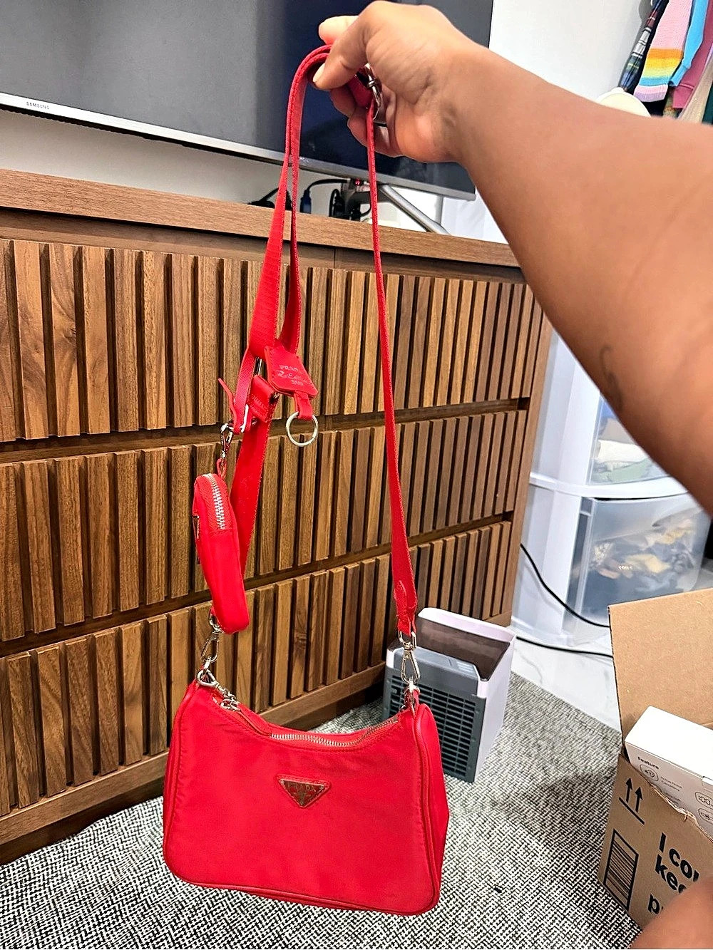 Prada Re-Edition 2005 Nylon Shoulder Bag in Red